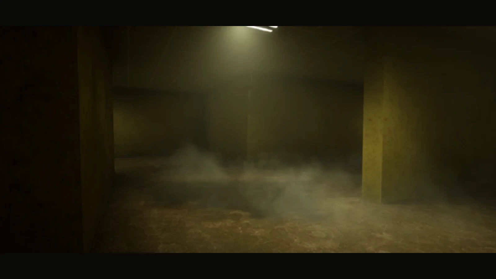 Fog-filled, water-damaged corridor in Escape the Backrooms Level 0.11