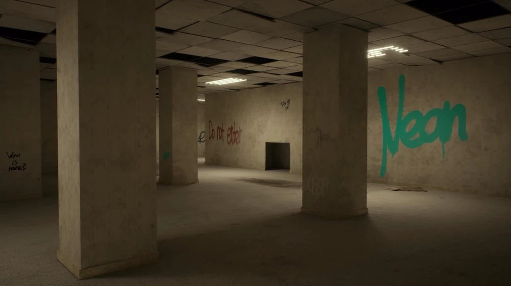 Escape the Backrooms Level 2 Graffiti Farbröhren- und Ventilatorrätsel
